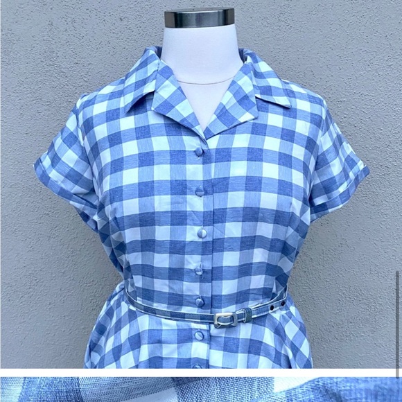 UNIQUE VINTAGE dress plaid Blue Gingham Alexis Swing Dress belted POCKET 3X 3XL - Picture 2 of 11